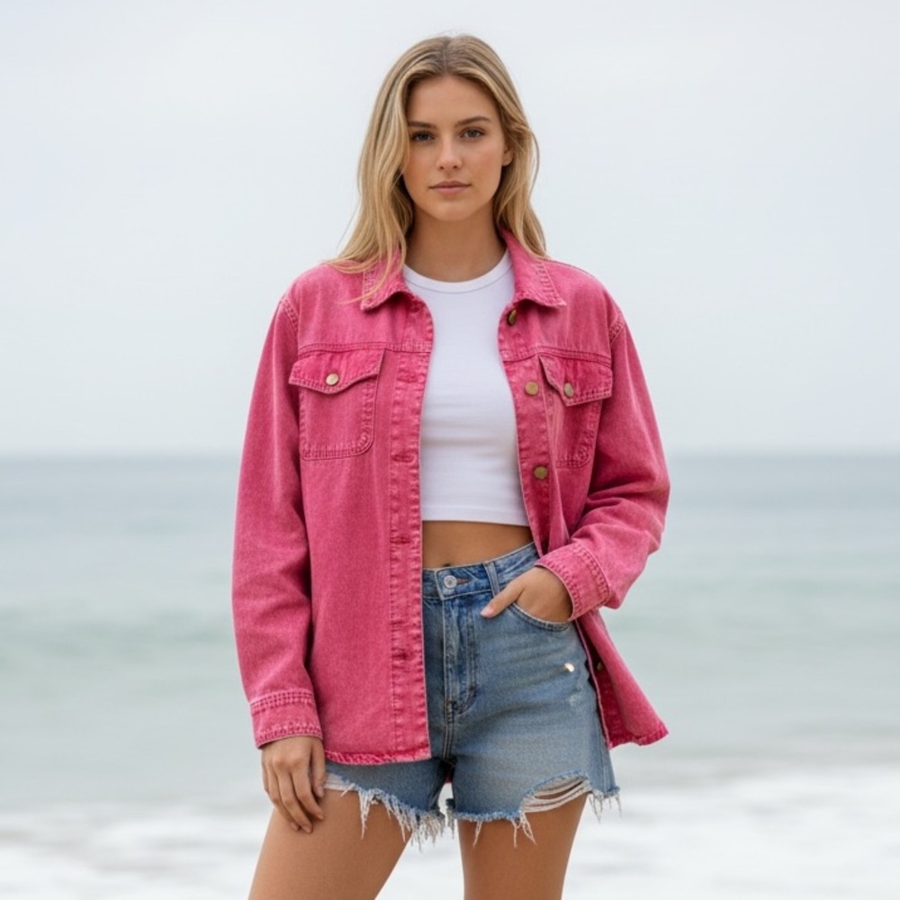 Pink Shacket Jacket - Women's Lightweight Overshirt